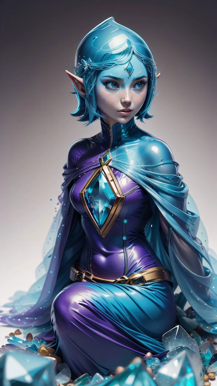 (best quality:1.2) (4k:1.) (very high resolution:1.1),(realistic photograph:1.1),(ultra detailed CG:1.1),official concept art,sculpture made of crystal,statue,no human,1girl elf,solo,(detailed face:1),(small breasts:1),full body,transparent body and wings,sitting,(phcrystal:1),colorful crystal,gems,translucent,transparent,reflection,RTX,lay tracing,blue eyes,blank eyes,no pupils,colored skin,blue skin,blue hair,body jewel,forehead jewel,(full body),