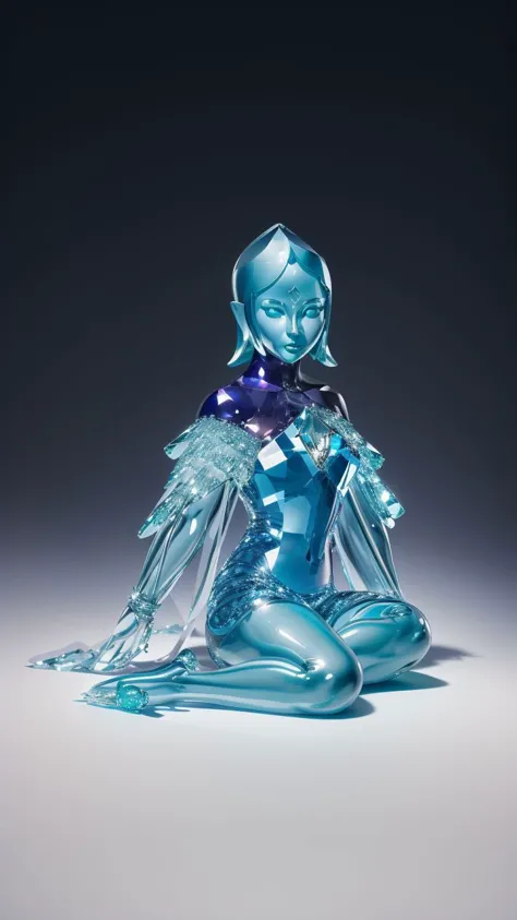 (best quality:1.2) (4k:1.) (very high resolution:1.1),(realistic photograph:1.1),(ultra detailed CG:1.1),official concept art,sculpture made of crystal,statue,no human,1girl elf,solo,(detailed face:1),(small breasts:1),full body,transparent body and wings,sitting,<lora:crystal_v1:1> (phcrystal:1),colorful crystal,gems,<lora:glasssculpture_v8:.6> (glasssculpture:0.65),translucent,transparent,reflection,RTX,lay tracing,<lora:FiSS4:1>,blue eyes,blank eyes,no pupils,colored skin,blue skin,blue hair,body jewel,forehead jewel,(full body),