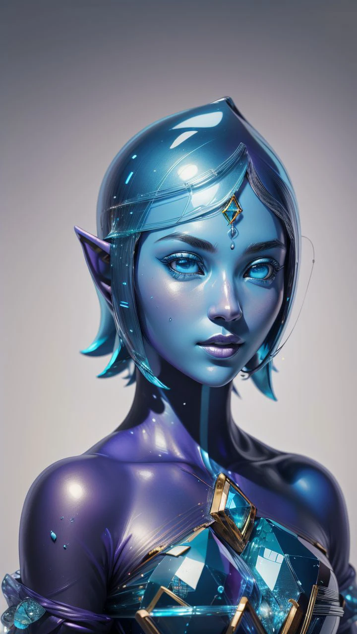 (best quality:1.2) (4k:1.) (very high resolution:1.1),(realistic photograph:1.1),(ultra detailed CG:1.1),official concept art,sculpture made of crystal,statue,no human,1girl elf,solo,(detailed face:1),(small breasts:1),full body,transparent body and wings,sitting,(phcrystal:1),colorful crystal,gems,translucent,transparent,reflection,RTX,lay tracing,blue eyes,blank eyes,no pupils,colored skin,blue skin,blue hair,body jewel,forehead jewel,(full body),