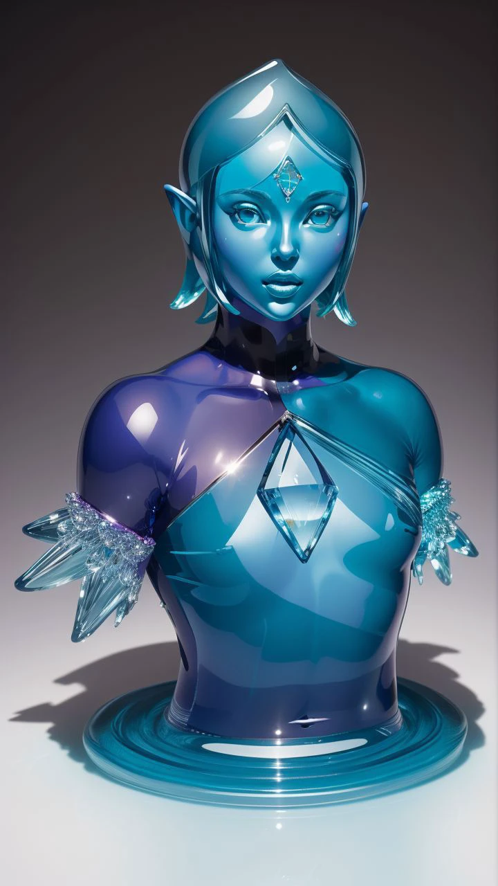 (best quality:1.2) (4k:1.) (very high resolution:1.1),(realistic photograph:1.1),(ultra detailed CG:1.1),official concept art,sculpture made of crystal,statue,no human,1girl elf,solo,(detailed face:1),(small breasts:1),full body,transparent body and wings,sitting,(phcrystal:1),colorful crystal,gems,(glasssculpture:0.95),translucent,transparent,reflection,RTX,lay tracing,blue eyes,blank eyes,no pupils,colored skin,blue skin,blue hair,body jewel,forehead jewel, full body,