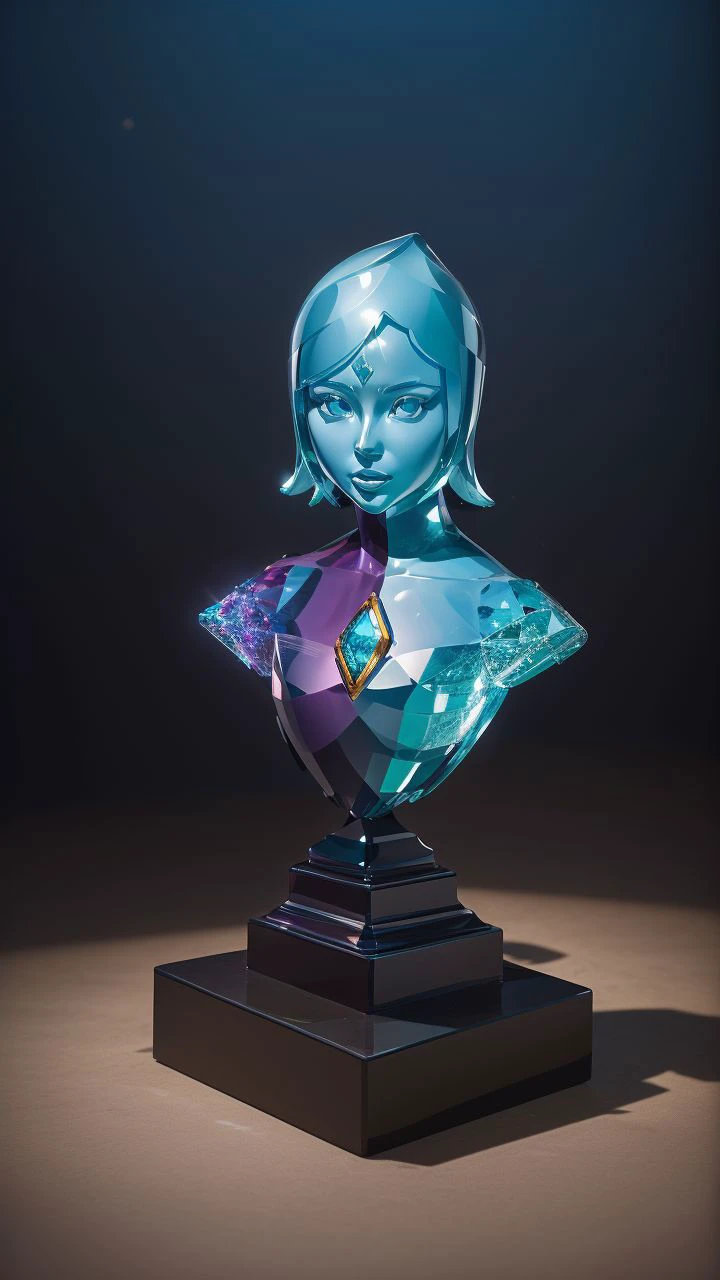 (best quality:1.2) (4k:1.) (very high resolution:1.1),(realistic photograph:1.1),(ultra detailed CG:1.1),official concept art,sculpture made of crystal,statue,no human,1girl elf,solo,(detailed face:1),(small breasts:1),full body,transparent body and wings,sitting,(phcrystal:1),colorful crystal,gems,(glasssculpture:0.65),translucent,transparent,reflection,RTX,lay tracing,blue eyes,blank eyes,no pupils,colored skin,blue skin,blue hair,body jewel,forehead jewel,(full body),