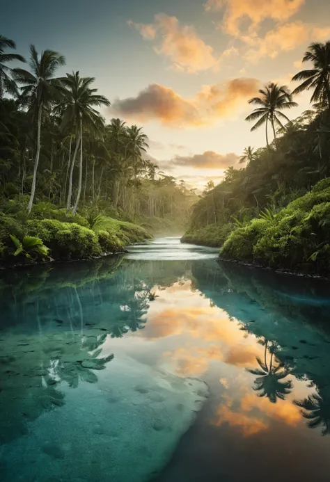 a river with a body of water surrounded by trees and grass