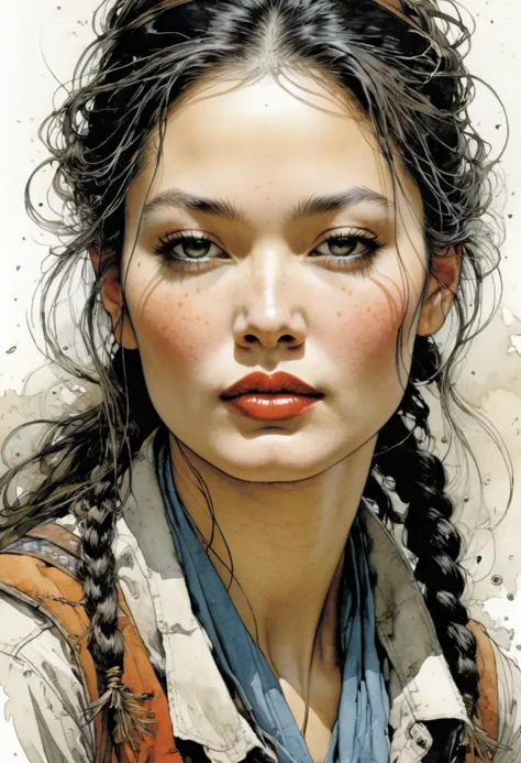 a beautiful woman, art by Kim Jung Gi, Ben Hatke, Jean-Baptiste Monge, Kevin Carter, Umberto Eco