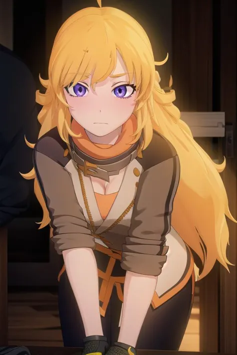 yangxiaolong, <lora:yangxiaolong-lora-nochekaiser:1>,
yang xiao long, long hair, blonde hair, (purple eyes:1.1), ahoge, bangs,
BREAK cleavage, jacket, belt, mechanical arms, single mechanical arm, prosthesis, prosthetic arm,
BREAK outdoors,
BREAK looking at viewer, (cowboy shot:1.5),
BREAK <lora:GoodHands-beta2:1>, (masterpiece:1.2), best quality, high resolution, unity 8k wallpaper, (illustration:0.8), (beautiful detailed eyes:1.6), extremely detailed face, perfect lighting, extremely detailed CG, (perfect hands, perfect anatomy),