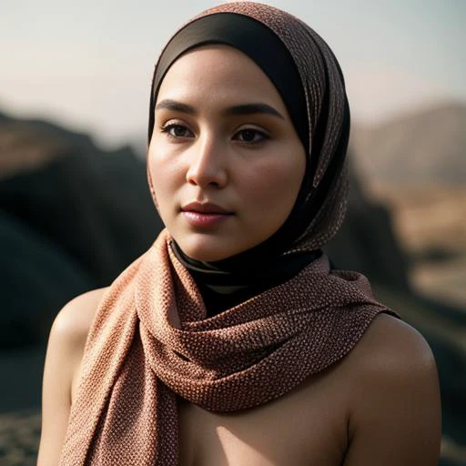 A Close Up Of A Woman Wearing A Scarf And A Scarf Seaart Ai