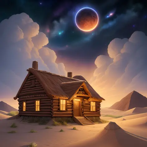 4k, hdr, high quality, adobe dwelling, beautiful, mythical beast, looking away, forest, tornado, sand dunes,  nigh sky, stars, c...