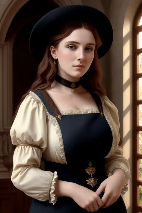 ((A professional high quality pre-Raphaelite painting)), (((high quality, 4k, realistic anatomy, realistic face, high detailed face, high detailed skin))), medieval period Franks noble, middle age old woman, safe for work, modest clothing, busty, render, high detailed hands, ((high detailed fingers)), high detailed arms, ((correct fingers)), ((realistic fingers)), (((DSLR lighting))), film grain, Fujifilm XT3, focus on face and body, raw NIKON photo, ((sunlight lighting)),