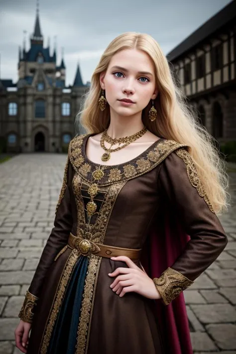 best quality, masterpiece, (realistic:1.2), young woman, a lady,noble,waist up, middle ages style, detailed face, detailed eyes,...