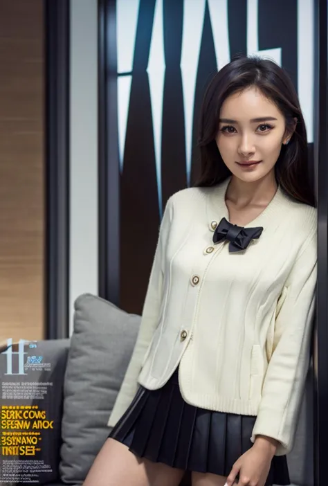 <lora:yangmi:0.88:lbw=1,0,0,0,0,0,0,0,1,1,1,1,1,1,1,1,1>
(fake cover), (magazine cover:1.66), cover, (english text:1.23), 
yangmi body, yangmi face, 1girl, solo, skirt, pleated skirt, long hair, cowboy shot, brown eyes, standing, highres, lips, realistic, brown hair, jacket, looking at viewer, black dress, white jacket, dress, long sleeves, smile, black skirt,
indoorscene, scenery, window, highres, plant, table, indoors, couch, potted plant, cup, day,
<lora:NM_æé¨æ¹åå¨_1.0:0.15> <lora:more_details:0.3> <lora:epi_noiseoffset2:1> <lora:QYpifuV1:0.9>