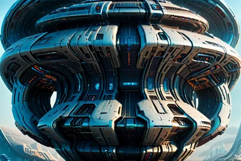 a close up of a futuristic building with a sky background