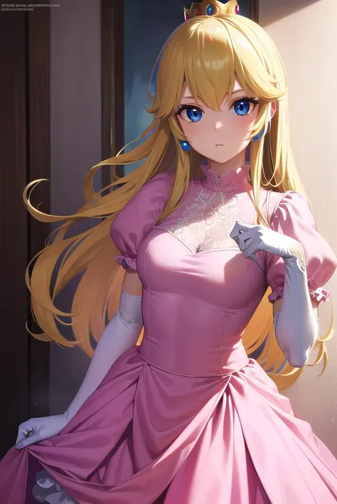 Princesa Peach, Princesa Peach, pelo rubio, blue eyes, pelo largo,
ROMPER corona, vestido, joya, guantes, pink vestido, puffy mangas cortas, mangas hinchadas, mangas cortas, white guantes,
romper en el interior,
descanso mirando al espectador, (tiro de vaquero:1.5),
BREAK (obra maestra:1.2), mejor calidad, Alta resolución, fondo de pantalla de unidad 8k, (ilustración:0.8), (hermosos ojos detallados:1.6), cara extremadamente detallada, Iluminación perfecta, CG extremadamente detallado, (manos perfectas, anatomía perfecta),