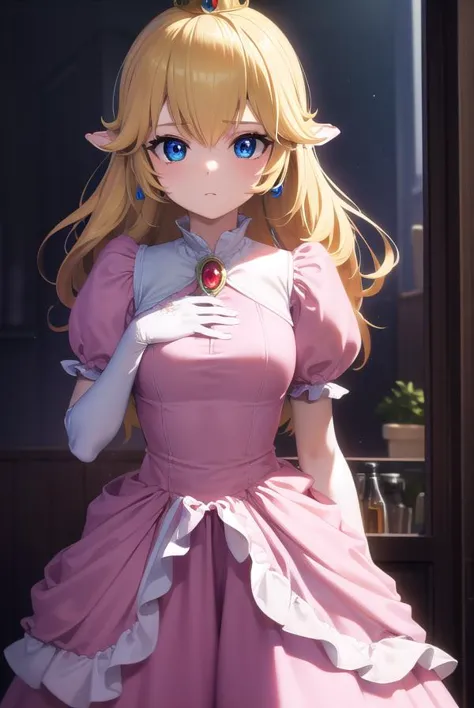 princesspeach, <lora:princesspeach-lora-nochekaiser:1>,
princess peach, blonde hair, blue eyes, long hair,
BREAK crown, dress, gem, gloves, pink dress, puffy short sleeves, puffy sleeves, short sleeves, white gloves,
BREAK indoors,
BREAK looking at viewer, (cowboy shot:1.5),
BREAK <lyco:GoodHands-beta2:1>, (masterpiece:1.2), best quality, high resolution, unity 8k wallpaper, (illustration:0.8), (beautiful detailed eyes:1.6), extremely detailed face, perfect lighting, extremely detailed CG, (perfect hands, perfect anatomy),