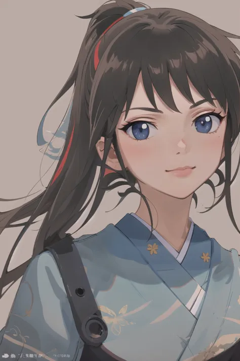 anime girl with long hair and blue eyes in a kimono