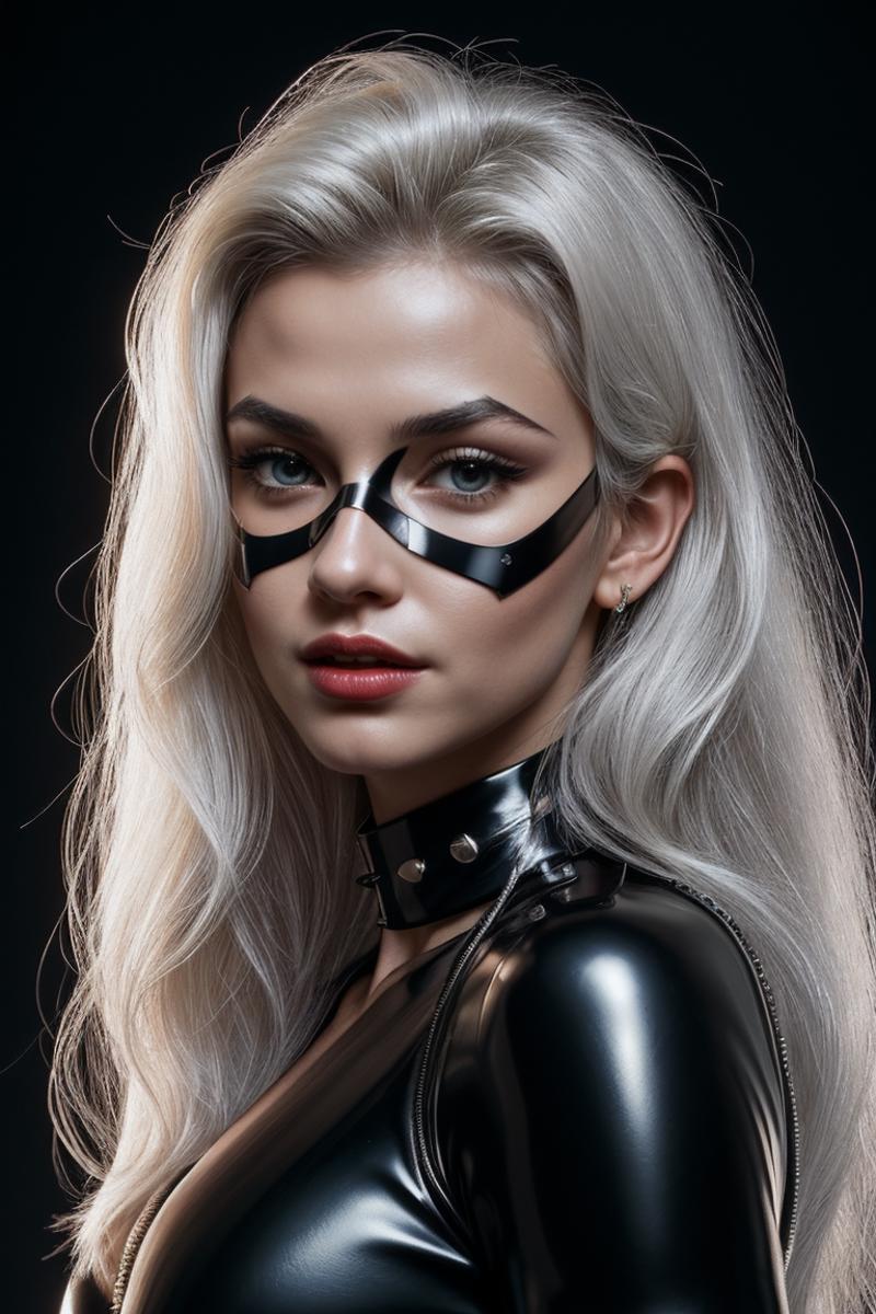 1 Sexy woman,black cat,silver hair,nude ,big breasts,show ,leg spreading -  SeaArt AI