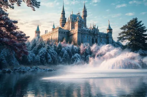 a profestional picutre of  6) The Peppermint Castle - A massive stone castle, its walls coated in shimmering peppermint ice that...