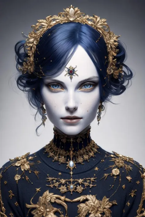 modelshoot style, the emperor as a stunningly attractive woman with onyx-colored soft hair by james jean, 1girl, best quality, s...