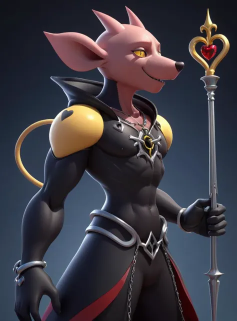 a cartoon character of a pink rat with a sword and a crown