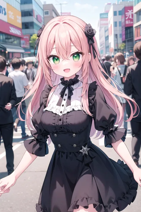 anime girl in a black dress with a white collar and black bow