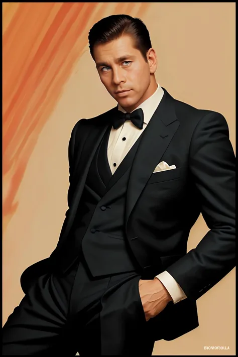 ryanperson <lora:ryan_epoch_5:0.8>, wearing a fitted tailored Tom Ford suit, bowtie, fashion editorial, abstract background, fashion photography, Norman Rockwell style, casual elgance, relaxed natural expression