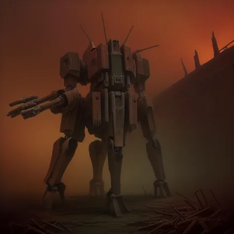 a close up of a robot with a gun on a field