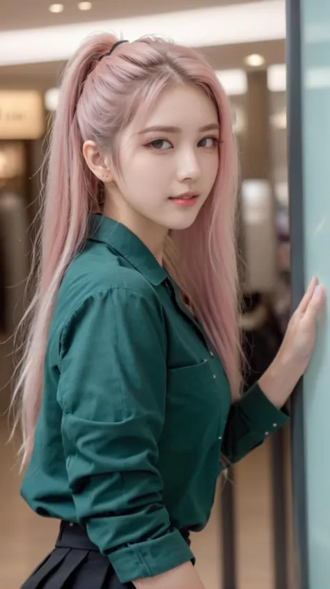 street fashion photography, photo of young female,
(face viewer:1.0 ),ponytail hair, high ponytail hair, very long hair, pale sk...
