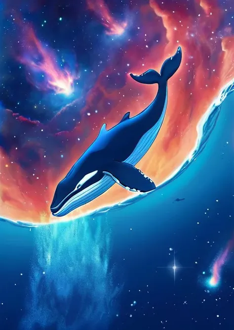 Close-up of a whale in the middle of the Milky Way, digital art ...