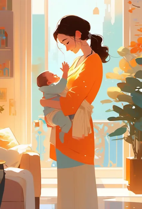 Mother cradling a baby,  art by Pascal Campion,  art by Atey Ghailan,  art by Joelle Jones style