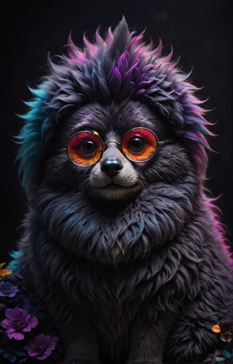 a close up of a dog with colorful glasses on it's face