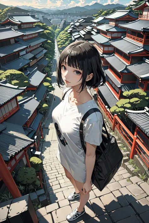 masterpiece, amazing quality, best quality, high resolution, 4K, 8K, UHD, 
Ukiyoe art styles, by rella, by Yoneyama Mai, by Katsukawa ShunkÅ I
1girl,  Slip dress, t-shirt, and sneakers., stylish, Sightseeing in Japan,
cinematic angle, perspective from above,
<lora:Rella:0.3>, <lora:YoneyamaMai:0.3>,