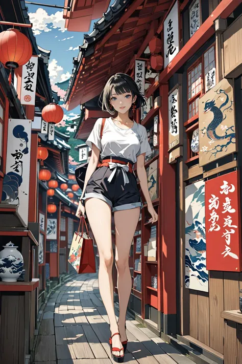 masterpiece, amazing quality, best quality, high resolution, 4K, 8K, UHD, 
Ukiyoe art styles, by rella, by Yoneyama Mai, by Kanbun Master
1girl,  Paperbag waist shorts, fitted top, and wedges., stylish, Sightseeing in Japan,
<lora:Rella:0.3>, <lora:YoneyamaMai:0.3>,