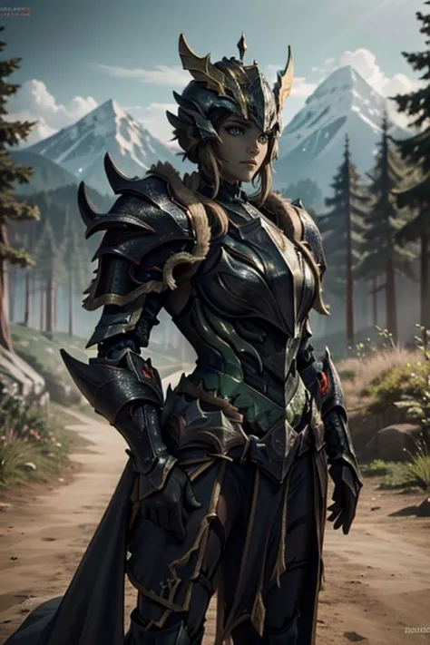 forest,<lora:HXarmour_023:0.8>,mountain,Action scene,, hxarmour,1girl,(dark green armour:1.3),, ultra-detailed,extremely delicate and beautiful,(by exquisite colors block),masterpiece,best quality,unreal engine 5 rendering,movie light,movie lens,movie special effects,detailed details,HDR,UHD,8K,CG wallpaper,