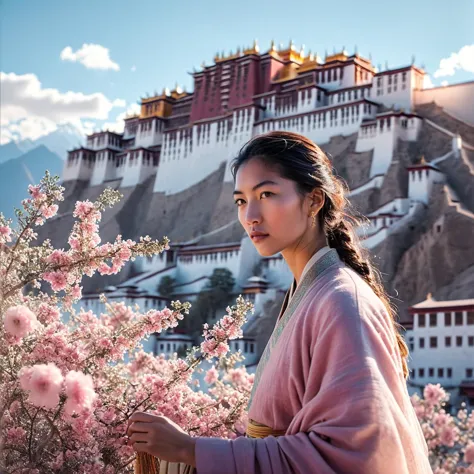 (((Vor dem Potala-Palast in Lhasa))), Pastell-Ästhetik, sanftes Leuchten, 4K Ultrascharf, Auf Fujifilm festgehalten, 120-mm-Foto, Ätherischer Fokus, traumhafte Qualität, Panorama-, Serene, wunderlich, empfindlich, feinkörnig, Glatte Textur, High-Key-Fotografie, sanfte Beleuchtung, nostalgisches Gefühl, bezaubernde Atmosphäre, Zartheit hervorheben, Fantasie schaffen, Unschuld evozieren, visuelles Geschichtenerzählen, Künstlerische Technik, sanfte Beleuchtung, empfindlich Concept, Romantischer Stil, Traumhafter Look, Magische Geschichte, Intricate Pastell-Details, Fantasielandschaft, Redaktionsgeschichte, Künstlerische Beleuchtung, Visuelle Eleganz, emotionale Resonanz, Künstlerische Innovation 