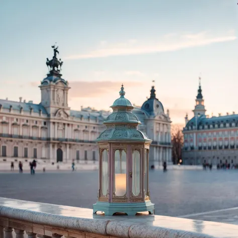 (((Auf einem Platz mit dem Königspalast von Madrid im Hintergrund))), Soft Pastel Tones, Gedeckte Farben, 4K scharfe Details, Auf Pentax aufgenommen, 70mm Foto, sanfter Fokus, Pastell-Glow, Briefkasten, verträumt, Soft, Mattkorn, samtige Textur, High-Key-Fotografie, sanfte Beleuchtung, Pastellgefühl, ruhiges Ambiente, Weichheit betonen, Ruhe schaffen, Frieden erzeugen, Visuelle Gelassenheit, Sanfte Technik, sanfte Beleuchtung, Ruhiges Konzept, Pastel Styling, Weiche Optik, Friedliche Geschichte, Intricate Pastelle, Traumlandschaft, Redaktionelle Ruhe, sanfte Beleuchtung, Zarte Emotion, Pastell-Kreativität 