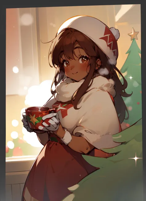 anime girl with a christmas present in her hand