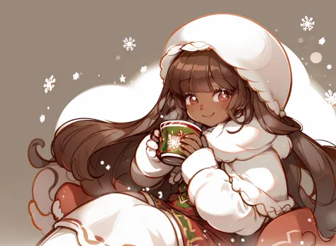 anime girl in a white coat holding a cup of coffee