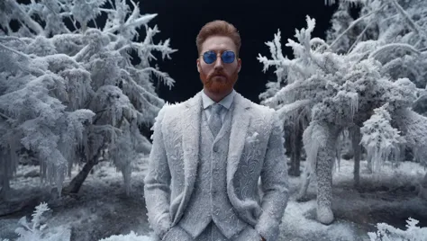 ice king, (1male:1.2), beard, ginger hair, (strict suit:1.3) made of ice and frost, Icefashion, look at viewer, eyes contact, otherworldly, otherworldly atmosphere, (complex absurd background:1.2), 8k uhd, dslr, soft lighting, high quality, (intricate details:0.9), (hdr, hyperdetailed:1.2)
<lora:IceFashion:0.8> Icefashion