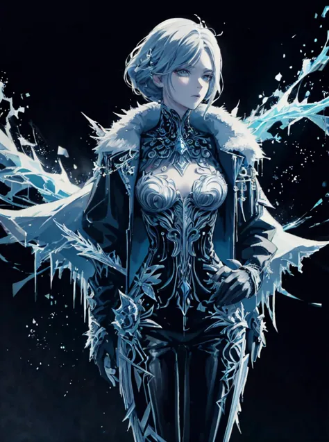 illustration, digital art, 1girl, posing, jacket made of ice and frost, IceFashion, complex coffee shop background, flat colors, painting, trends of artstation, (masterpiece:1.3) 
<lora:IceFashion:0.65>
<lora:pytorch_lora_weights:0.8>, , 8k uhd, dslr, soft lighting, high quality, (intricate details:0.9), (hdr, hyperdetailed:1.2)