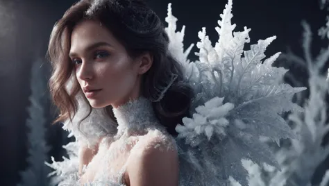 a woman in a white dress with feathers and a feathered headpiece