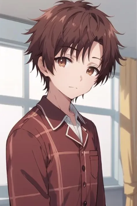 masterpiece, best quality, high quality, 1boy, solo, male focus, looking at viewer, upper body, , <lora:itsuki_akazawa:0.74>, itsuki_akazawa, brown hair, brown eyes, pajamas