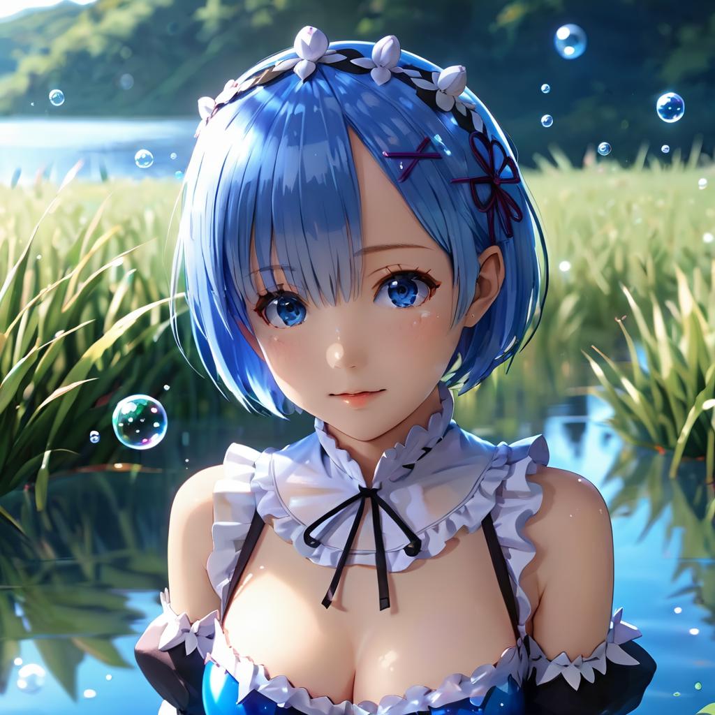 A close up of a woman in a dress and a bunch of bubbles - SeaArt AI