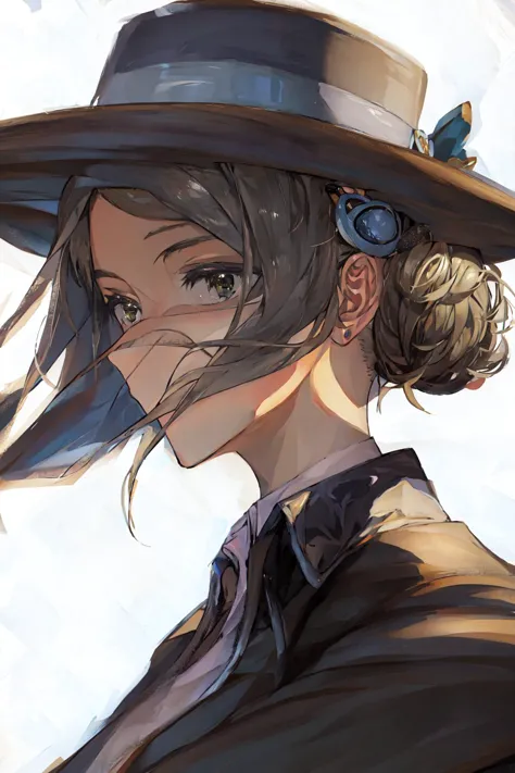 anime girl with a hat and a bird on her head