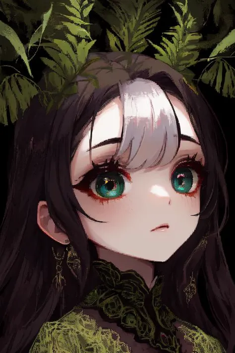 anime girl with green eyes and long black hair