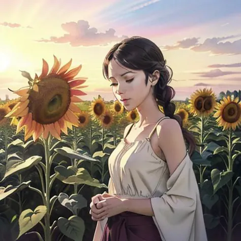 1girl, cinematic lighting, centered, (colorful), watercolor, high contrast, Draped top and wide-leg trousers, Dutch braids with baby pink highlights hairstyle, A tranquil, sunlit field of sunflowers, <lora:Colorwater_v4:0.4>, <lora:tachi-e:0.8>, (masterpiece, top quality, best quality, official art, beautiful and aesthetic:1.3), extreme detailed,highest detailed,(ultra-detailed),((an extremely delicate and beautiful)),watercolor,sketch,lineart, anime style