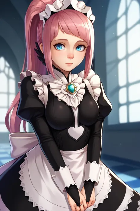 a cartoon image of a woman in a maid outfit