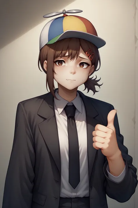 anime girl in a suit and tie giving a thumbs up