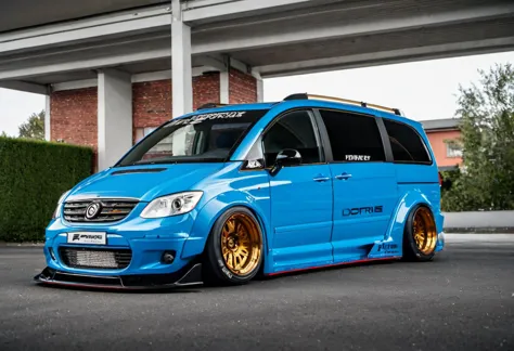 dutch angle, low view, <lora:wbc-xl-v1:1>, ultra widebody family minivan, racing rims, racing flares, (sharp forcus, highly deta...