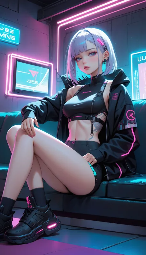 (very aesthetic, best quality, ultra detailed), intricate details,
1girl, lucy \(cyberpunk\),, cyberpunk edgerunners, couch, sit...