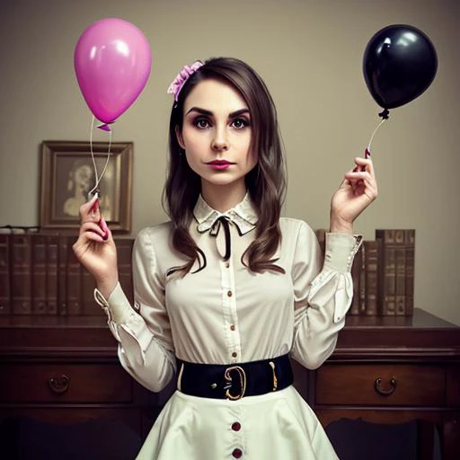 an expert photograph of an elegant young lady looking like svet13 with a ruffled button-down blouse with a stand collar and ball...