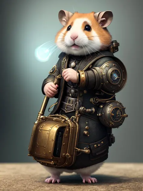 anthropomorphic hamster steampunk half - cyborg, fantasy, intricate, elegant, highly detailed, digital painting, artstation, con...