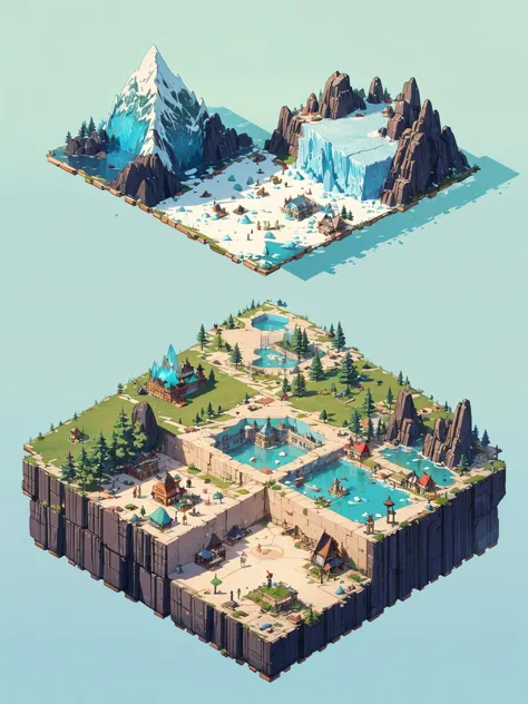 glaciers in ((isometric style)) at midday